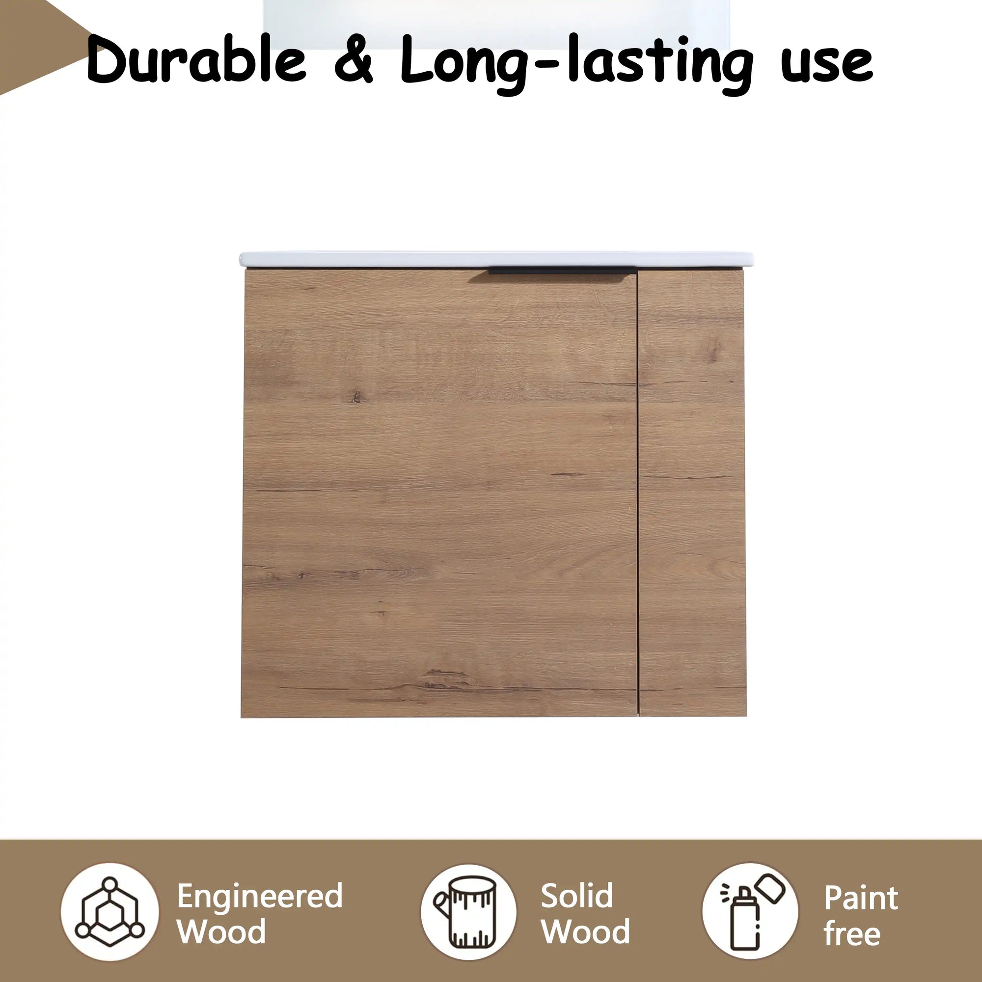 22” Imitative Oak Wall-Mounted Floating Bathroom Vanity Sink - 1 Storage Space & Side Faucet