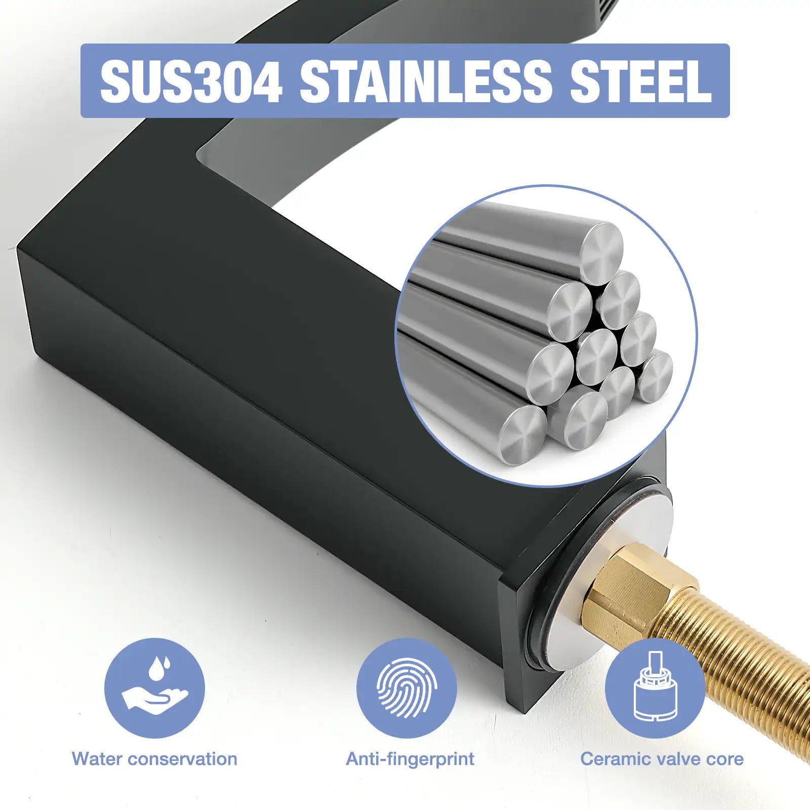 Summit Series 8 inch matte black bathroom faucet made of SUS304 stainless steel with water-saving, anti-fingerprint and ceramic valve core