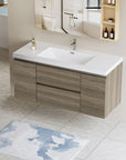 48 inch bathroom vanity with integrated seamless sink and flat countertop, angled interior bathroom view | Ace Decor