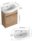 16" single floating bathroom vanity with dimension details and wood cabinet design