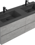 Grey floating vanity 70 x 19 with dual sinks in angled view | Ace Decor