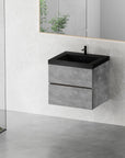 24"-47" Floating Dark Grey Corner Vanity with Matte Black Sink - 2 Soft Close Drawers