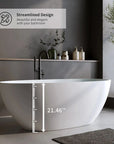 Abyss Series 59-inch soaking tub with 21.46" depth for full immersion, featuring a streamlined and elegant design.