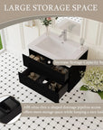 Oakmere Series 30" Black Bathroom Floating Vanity with Resin Sink & 2 Soft-Close Drawers