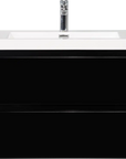 24-42 Inch Glossy Black Bathroom Floating Vanity with Resin Sink and 2 Soft-Close Drawers