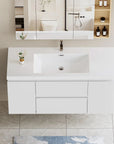48 inch white floating bathroom vanity with integrated sink installed in a modern bathroom setting | Ace Decor