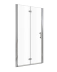 36 x 72 36 bi-fold shower door angled front view in chrome finish | Ace Decor