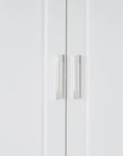69.92” White Tall Bathroom Linen Cabinet with Open Shelves, Drawers & Laundry Basket