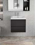24-42 Inch Glossy Black Bathroom Floating Vanity with Resin Sink and 2 Soft-Close Drawers