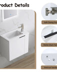 22 inch small white bathroom vanity showing soft-close door, matte black handle, and antirust hardware | Ace Decor