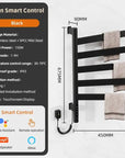 Velin Smart Control black electric towel warmer for bathroom with touchscreen, timer, and waterproof IPX5 rating | Ace Decor