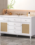 Soleil 60" Bathroom Vanity with Sink, Elegant White Cabinet with Drawers