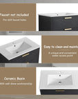 30" black vanity bathroom with white ceramic basin and pre-drilled faucet hole | Ace Decor