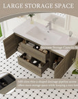 Spacious drawers and cabinet storage of 48 inch bathroom vanity with organized interior layout | Ace Decor