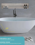 Abyss Egg-Shaped freestanding bathtub featuring a 120° ergonomic backrest and 20.5 inch soaking depth for ultimate comfort.