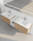Top angled view of the Monterey Series 72 inch floating vanity with double cabinets in modern bathroom.