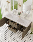 59 inch double sink vanity with integrated sinks and spacious storage drawers, ash grey floating design | Ace Decor