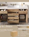 Soleil 60" Bathroom Vanity with Sink, Natural Wood Cabinet with Drawers