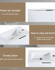 22 inch small white bathroom vanity with integrated ceramic sink and pre-drilled faucet holes | Ace Decor