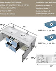 59 inch double sink vanity dimensions diagram showing storage layout, dual sinks, and wall-mounted installation details | Ace Decor