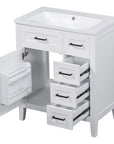 30" Crisp White Bathroom Vanity with Sink Combo, Cabinet with Dock Rack & 5 Drawers