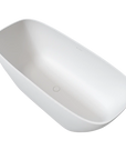 Deep 17.91-inch basin of white stain-resistant rectangular soaking bathtub from an angled perspective.
