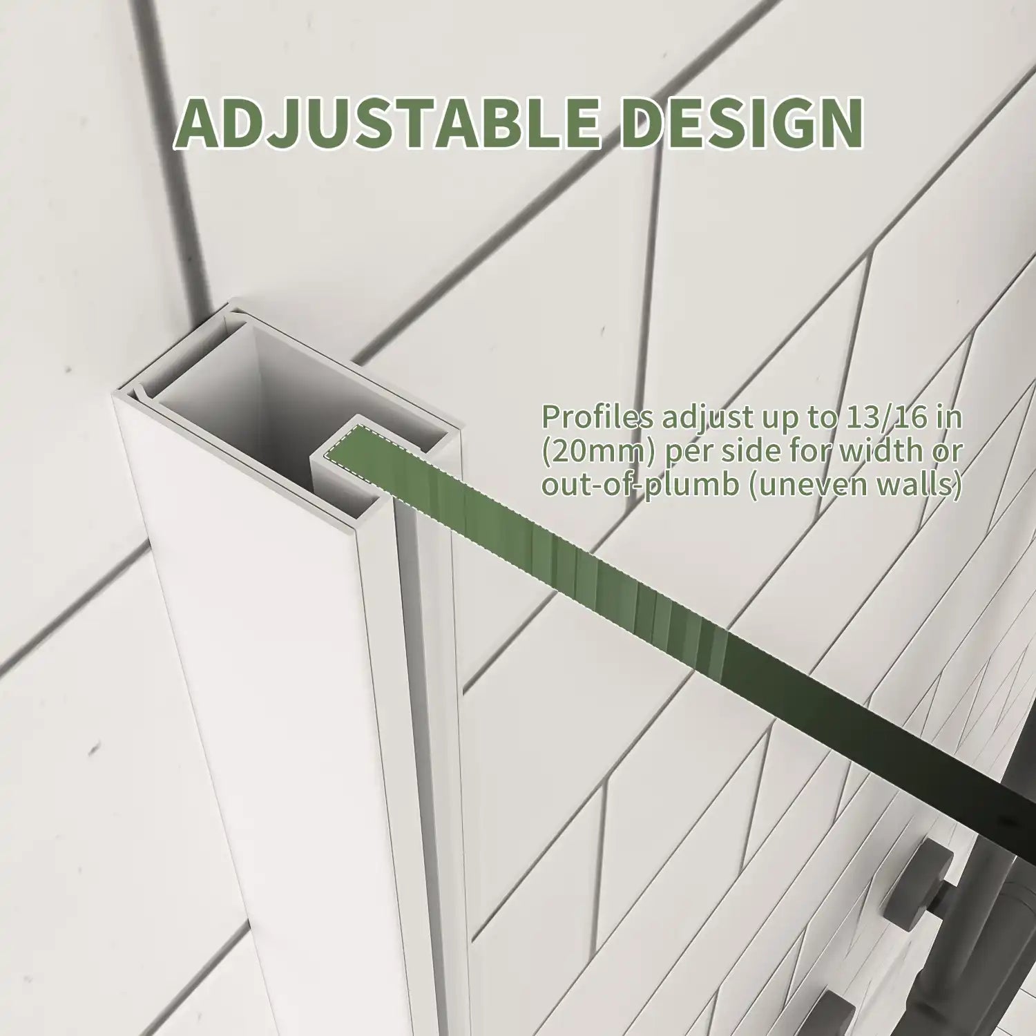 36" x 36" x 72" semi-frameless corner angle shower adjustable width design in matte white finish | Ace Decor
