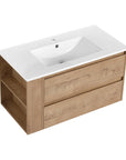 36" wall mounted bathroom vanity with oak finish and integrated sink | Ace Decor
