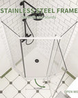 36" x 36" x 72" semi-frameless corner angle shower with stainless steel frame, top view open width | Ace Decor