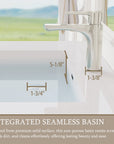 Double white solid surface sinks on a black wall-mounted bathroom vanity.