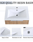 Monterey Series 36" Floating Bathroom Vanity in Imitative Oak with Side Cabinet and Integrated Sink
