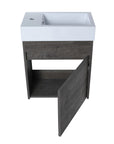 Open cabinet view of 18" gray bathroom vanities highlighting interior storage space and soft-close door.