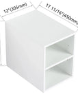 Dimension diagram of 12 inch wall-mounted open storage cabinet with width, height and depth measurements.