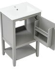 20" grey vanity bathroom unit angled open cabinet view | Ace Decor
