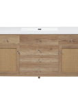 A stylish Modern Wood Bathroom Vanity with a white countertop, woven rattan cabinet doors, and multiple storage drawers. |ACE DECOR