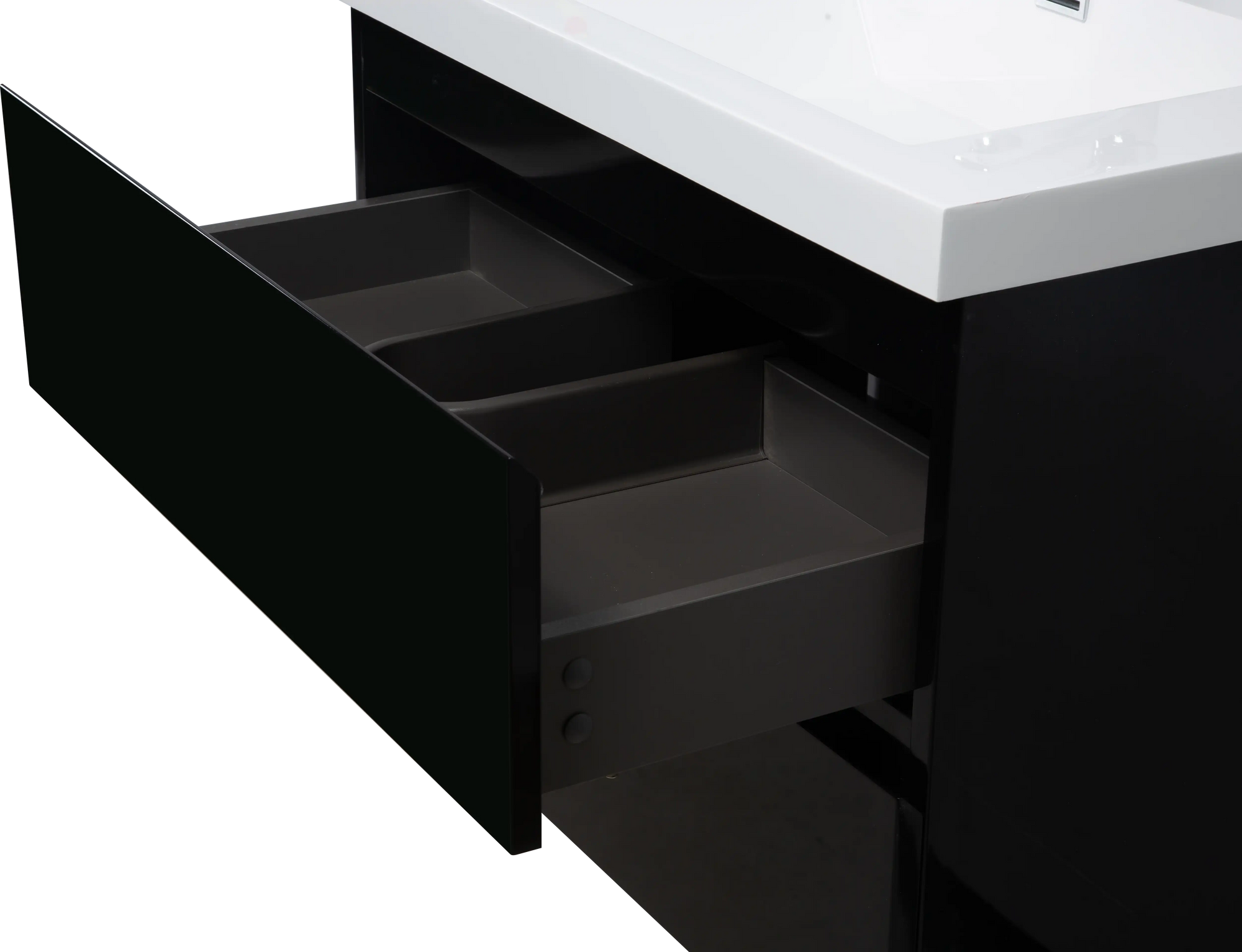 24-42 Inch Glossy Black Bathroom Floating Vanity with Resin Sink and 2 Soft-Close Drawers