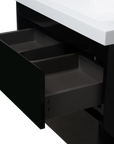 24-42 Inch Glossy Black Bathroom Floating Vanity with Resin Sink and 2 Soft-Close Drawers