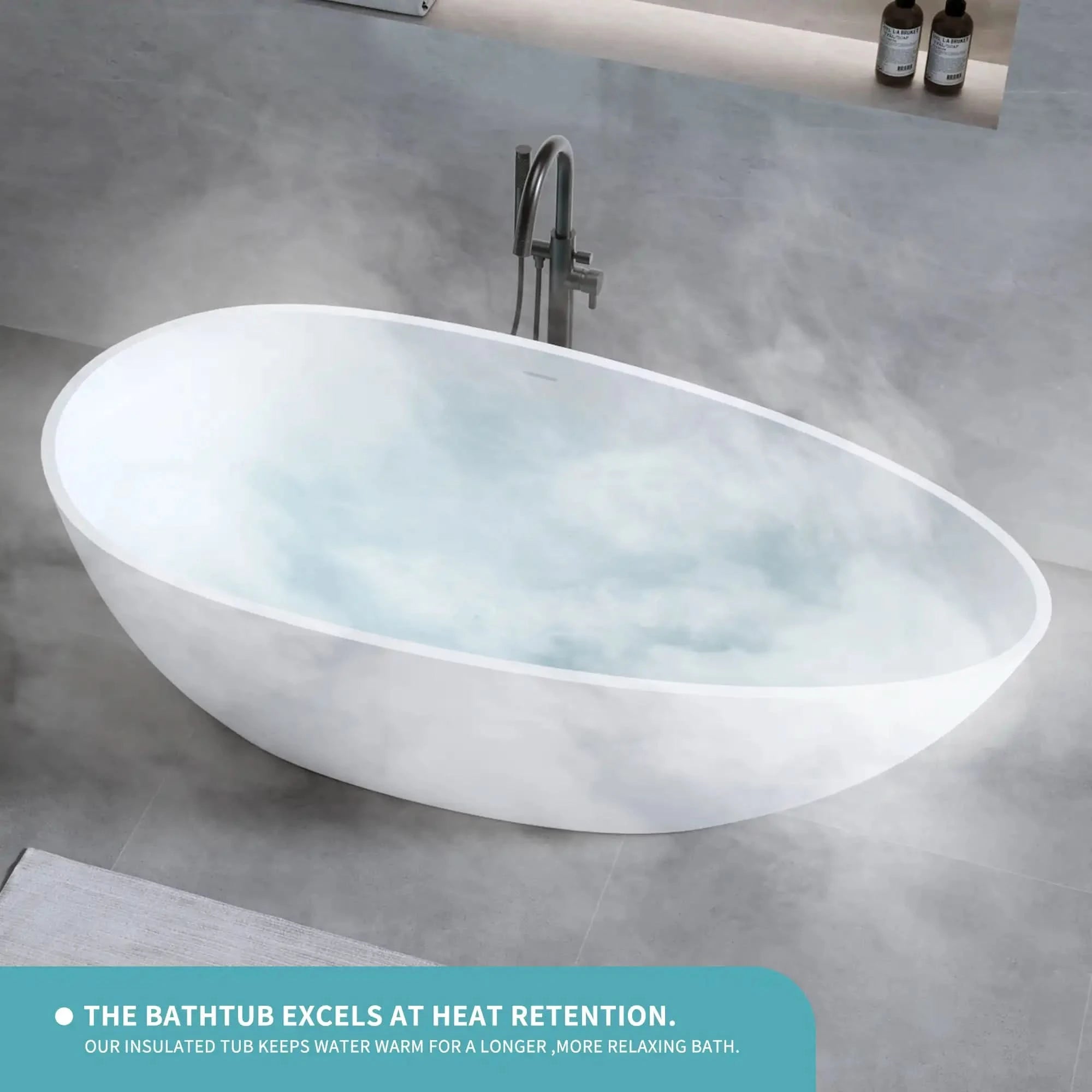 A sleek freestanding bathtub designed for superior heat retention, keeping bathwater warm for longer relaxation. |ACE DECOR