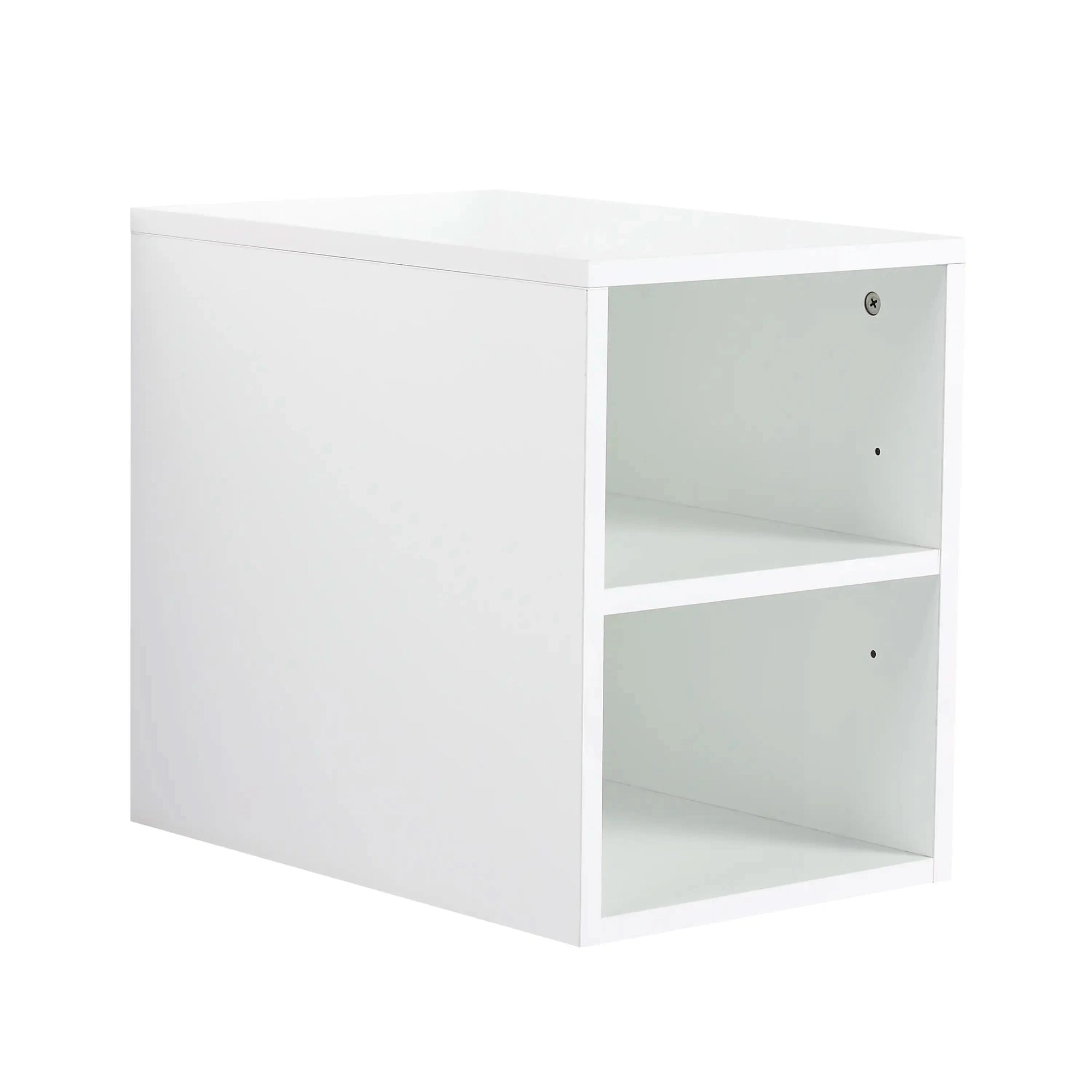 Side view of 12 inch wall-mounted open bathroom storage cabinet with open shelves.