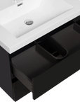 24-42 Inch Glossy Black Bathroom Floating Vanity with Resin Sink and 2 Soft-Close Drawers