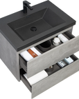 24"-47" Floating Dark Grey Corner Vanity with Matte Black Sink - 2 Soft Close Drawers
