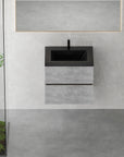 24"-47" Floating Dark Grey Corner Vanity with Matte Black Sink - 2 Soft Close Drawers