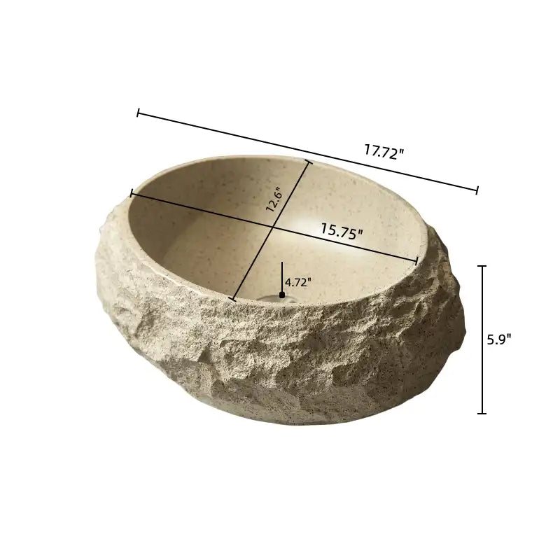 Dimensions of Astra Series 18" Oval Sculpted Resin Stone Vessel Basin in ivory color | ACE DECOR