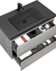 24"-47" Floating Dark Grey Corner Vanity with Matte Black Sink - 2 Soft Close Drawers