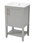 20" Taupe Grey Bathroom Vanity Cabinet with Sink | Soft Closing Door Storage Rack and Open Shelf