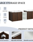 Monterey Series 60" Double Floating Bathroom Vanity in California Walnut with Side Cabinet and Integrated Sink