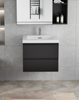 24-42 Inch Glossy Black Bathroom Floating Vanity with Resin Sink and 2 Soft-Close Drawers