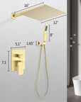 Dimension Chart of the Eclipse Series Brushed Gold Rain Shower Head System