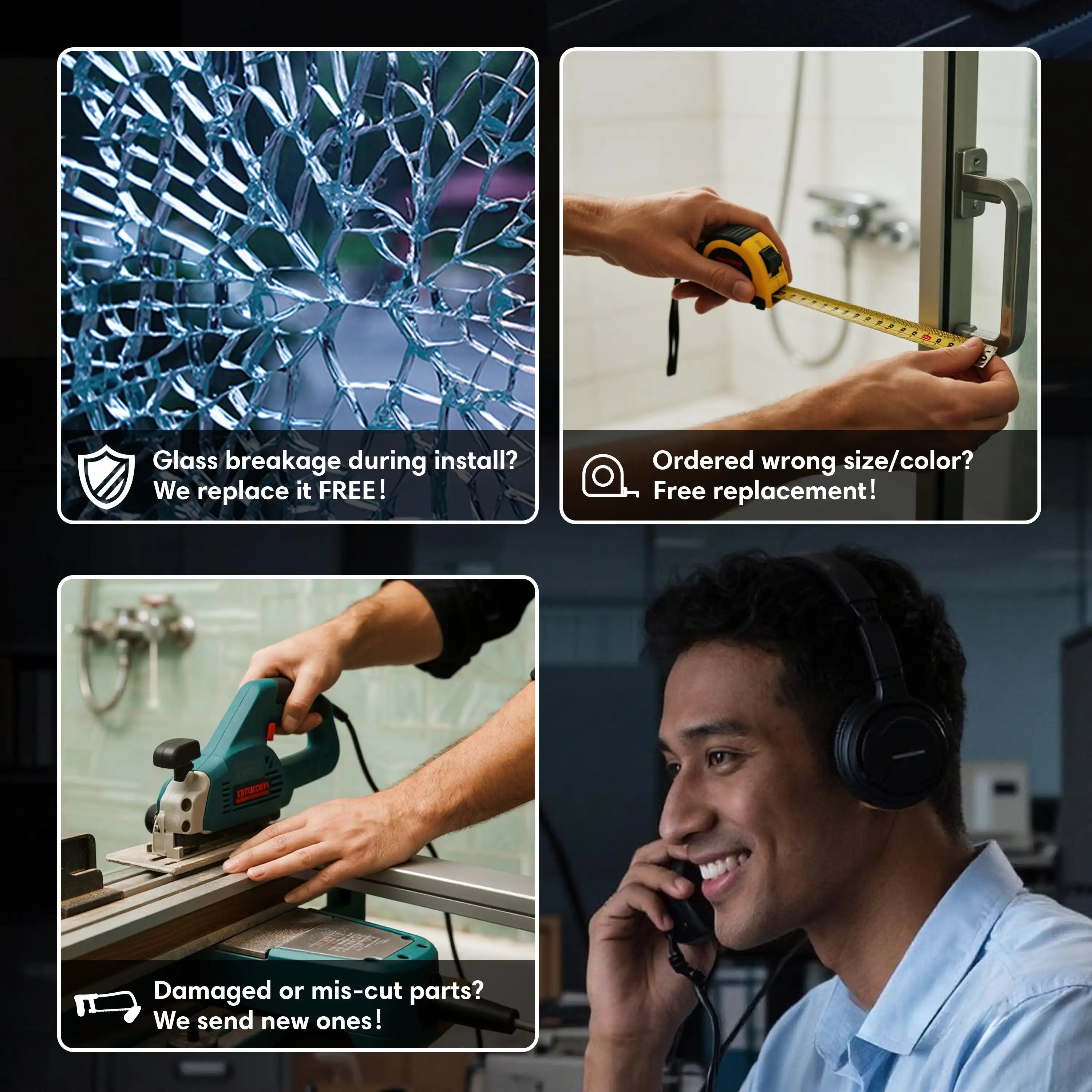 Value-added service with free replacement for glass breakage, wrong size, or damaged parts during installation | Ace Decor