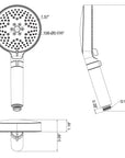 Dimension diagram of the brushed gold handheld shower head.